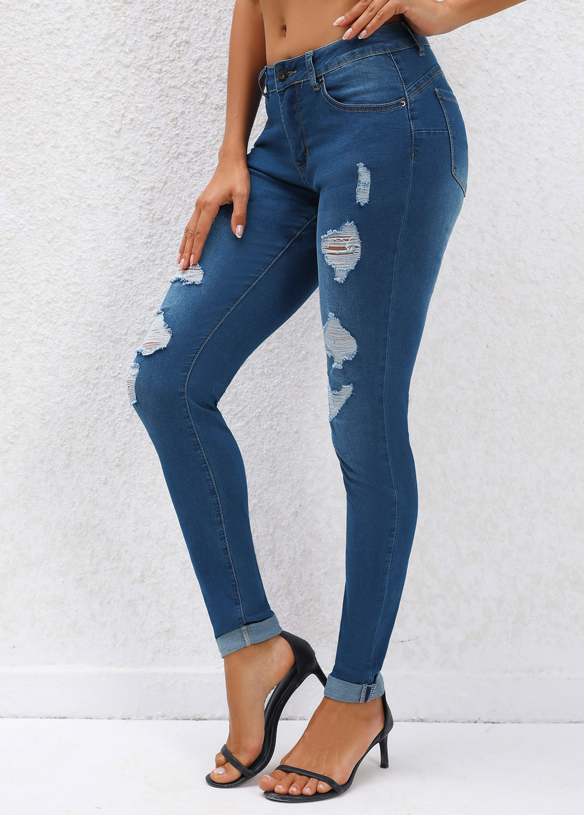 Navy bottoms,Plain Color bottoms,Pocket Navy Jogger Button Fly Mid Waisted Jeans