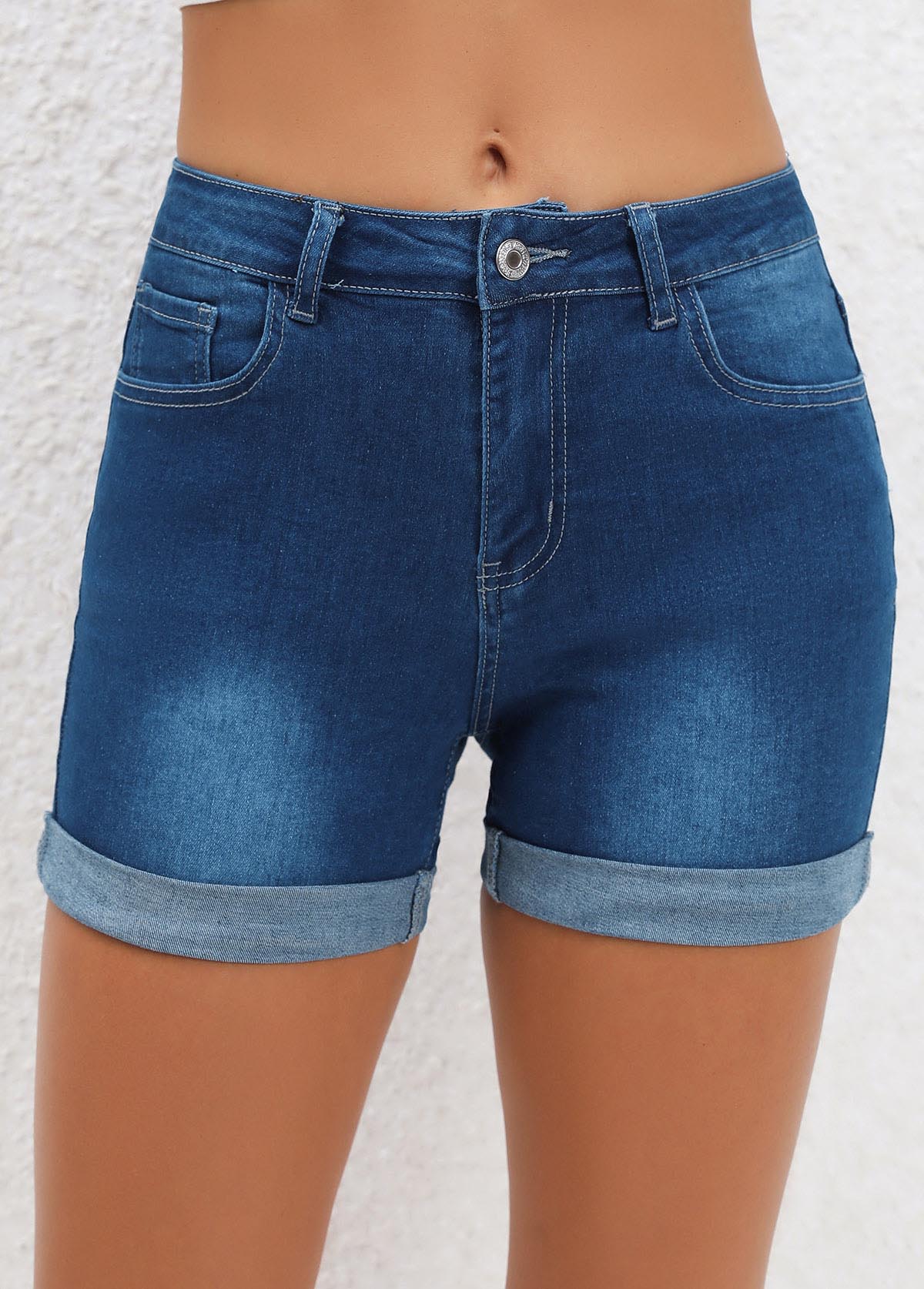 Pocket Navy Regular Button Fly Mid Waisted Shorts