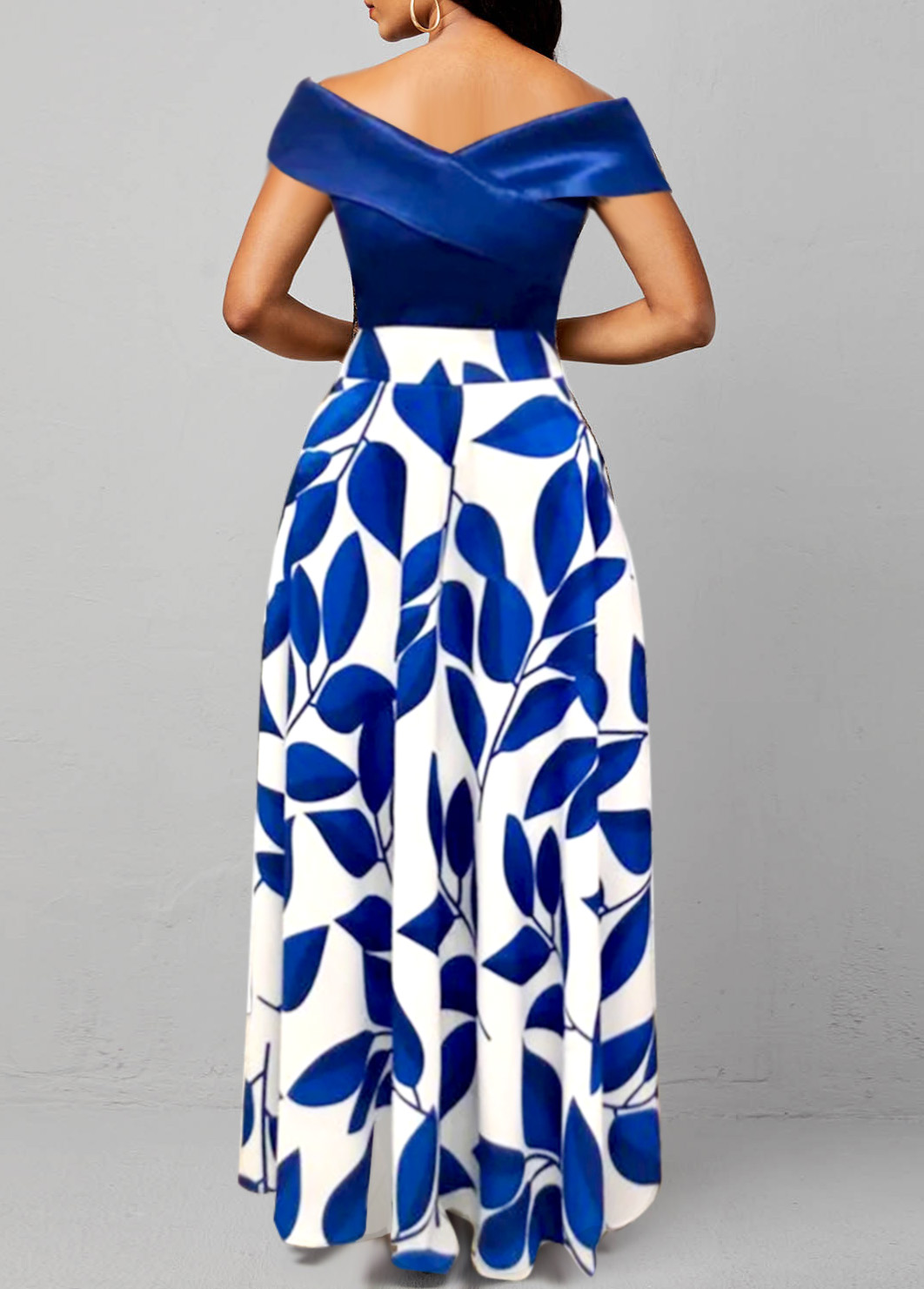 Dark Blue dresses,White dresses,Plants dresses,Vacation dresses,Vacation dresses,ROTITA Surplice Leaf Print Dark Blue Maxi Dress