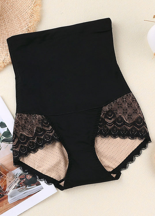 Black intimates,Plain Color intimates,Black Lace Stitching High Waisted Panties