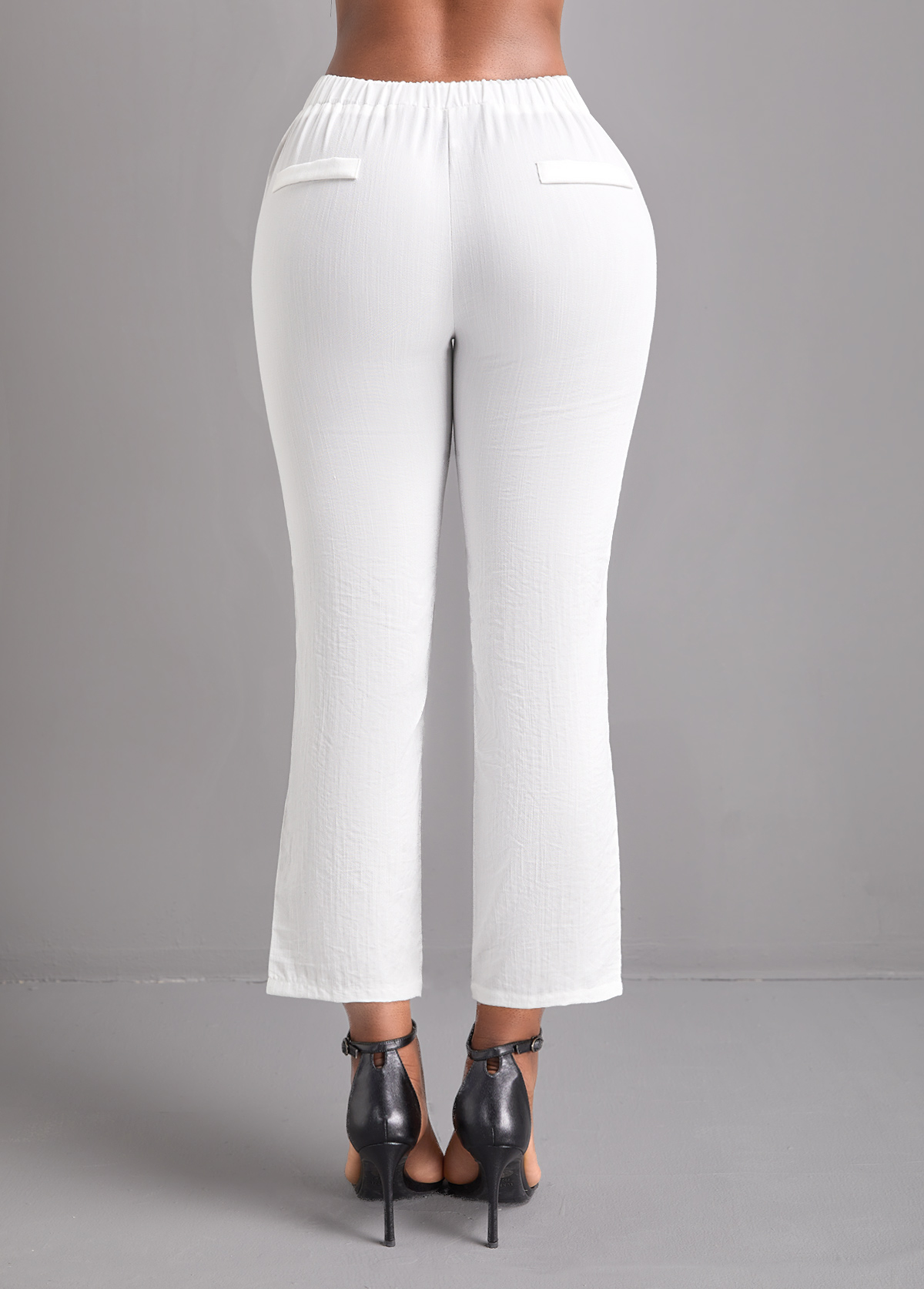 White bottoms,Plain Color bottoms,Pocket White Drawastring Mid Waisted Pants