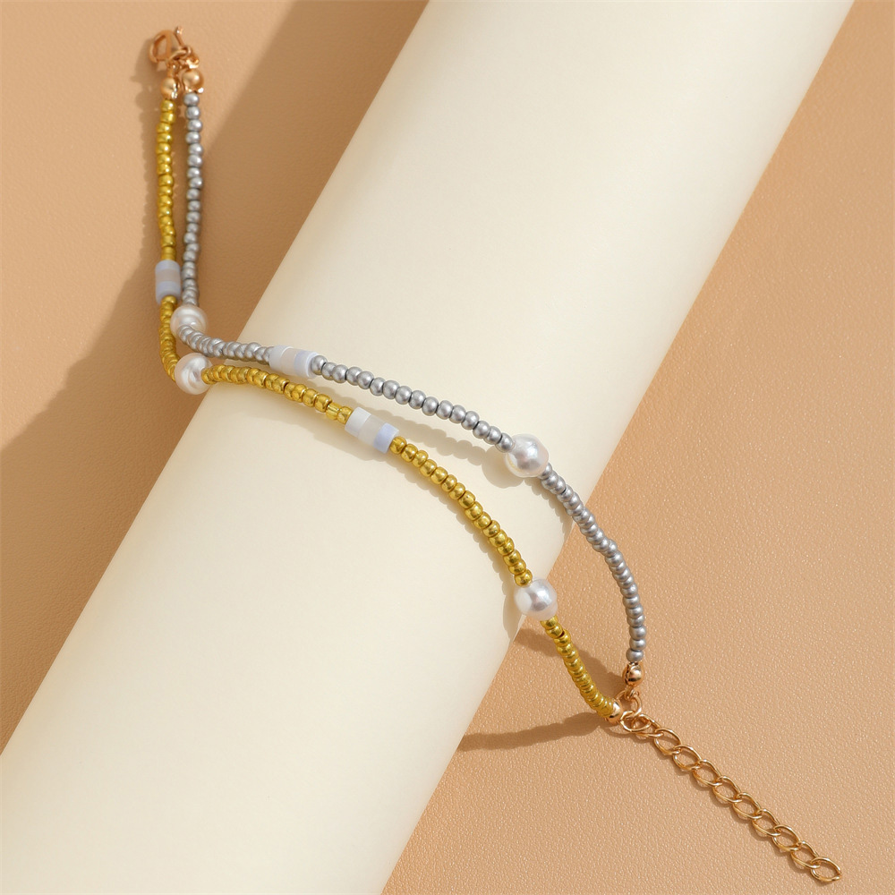 Multi Color jewelry,Other jewelry,Round Pearl Beads Detail Multi Color Anklet Set