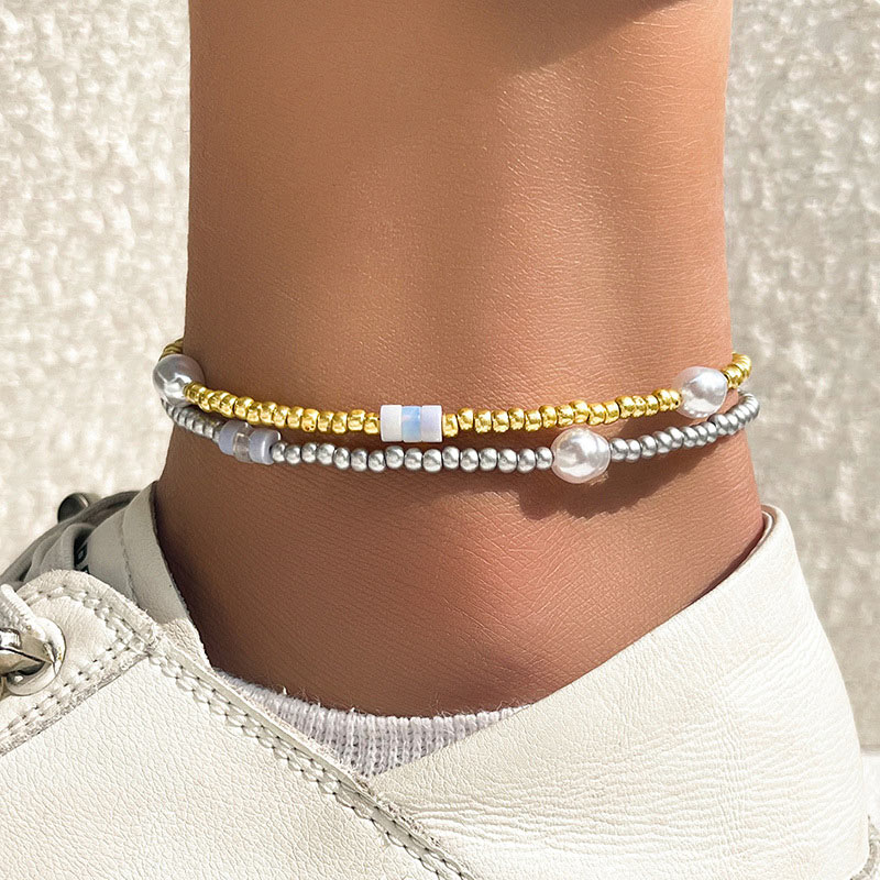 Multi Color jewelry,Other jewelry,Round Pearl Beads Detail Multi Color Anklet Set