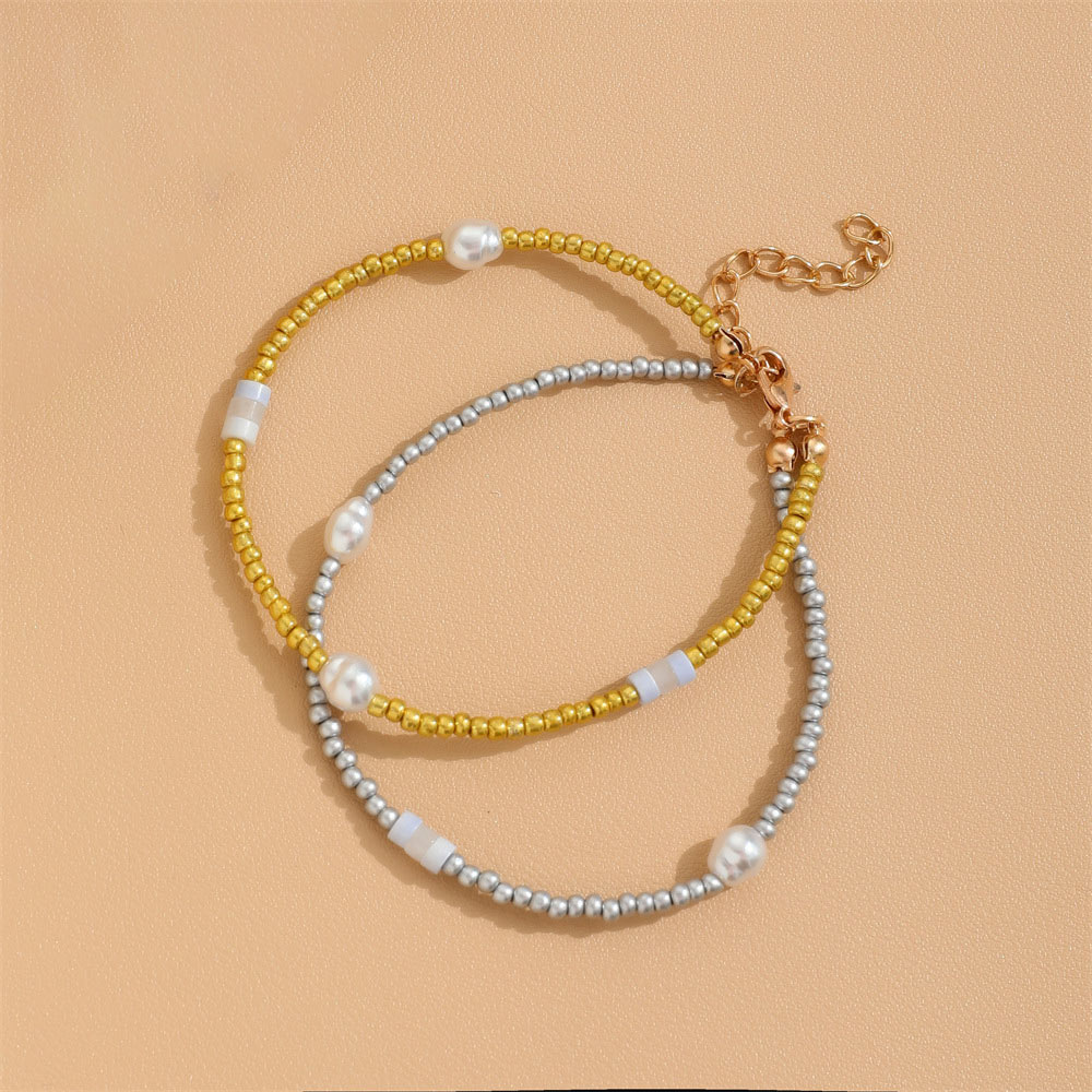 Multi Color jewelry,Other jewelry,Round Pearl Beads Detail Multi Color Anklet Set