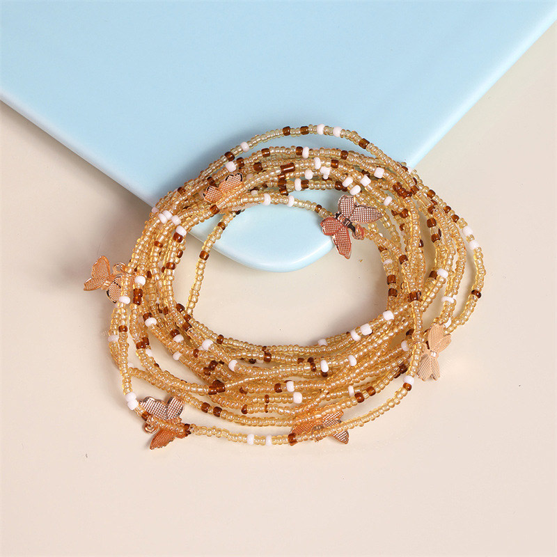 Gold jewelry,Other jewelry,Butterfly Beads Detail Layered Gold Anklet Set