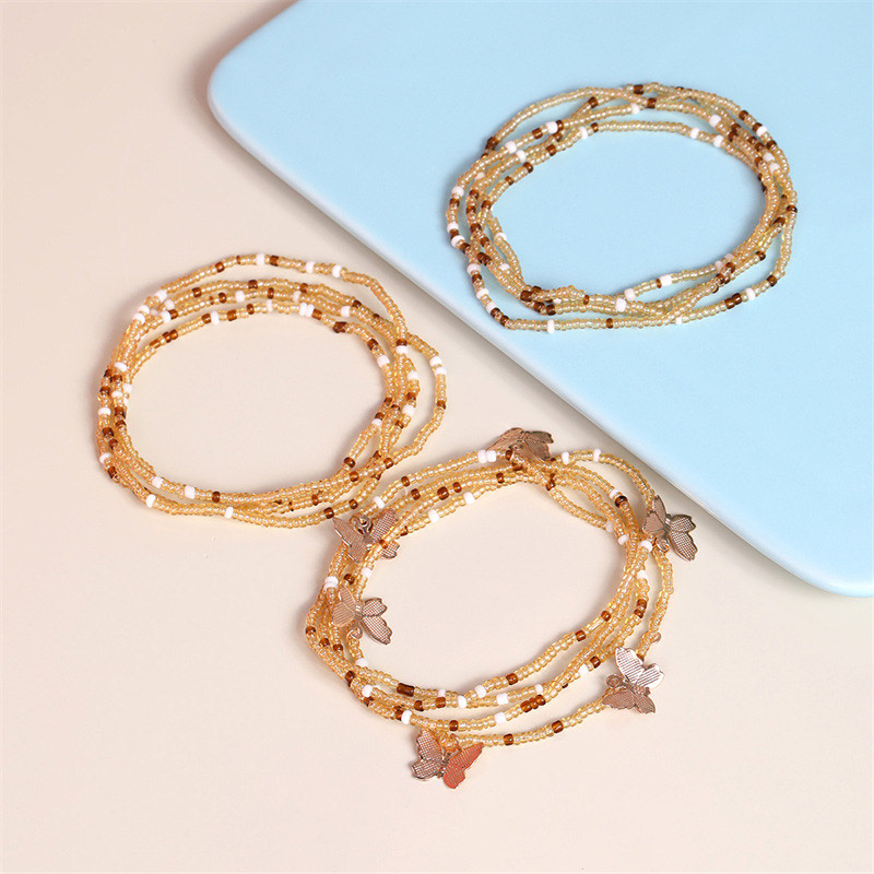 Gold jewelry,Other jewelry,Butterfly Beads Detail Layered Gold Anklet Set