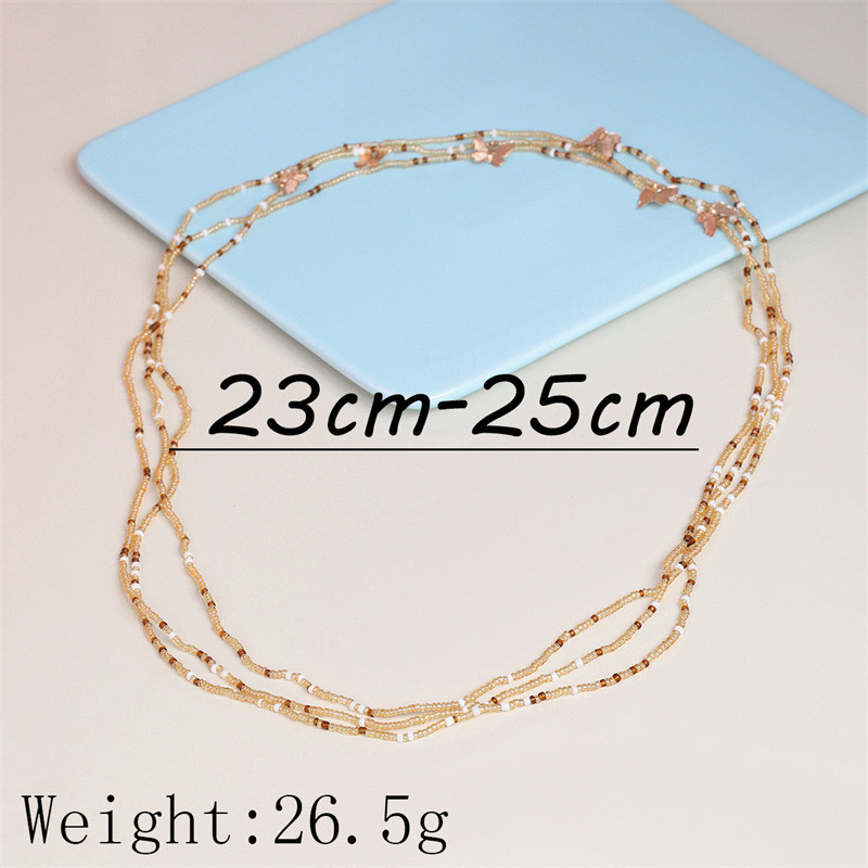 Gold jewelry,Other jewelry,Butterfly Beads Detail Layered Gold Anklet Set