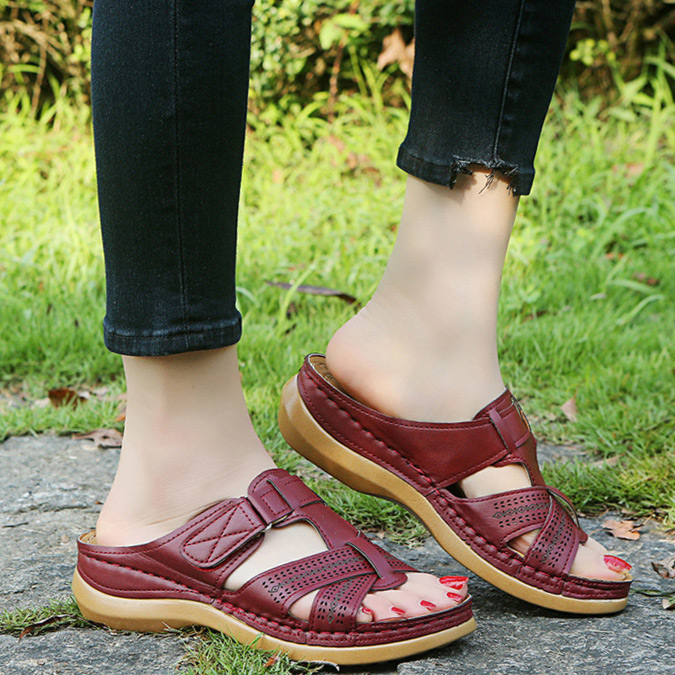 Brick Red accessories,Plain Color accessories,Brick Red Low Heel Open Toe Sliders