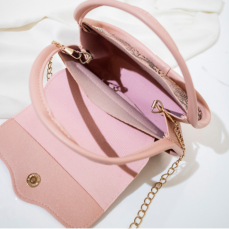 Pink accessories,Animal Print accessories,Snakeskin Print Pink Chains Magnetic Shoulder Bag
