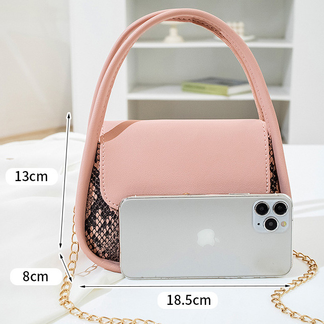 Pink accessories,Animal Print accessories,Snakeskin Print Pink Chains Magnetic Shoulder Bag