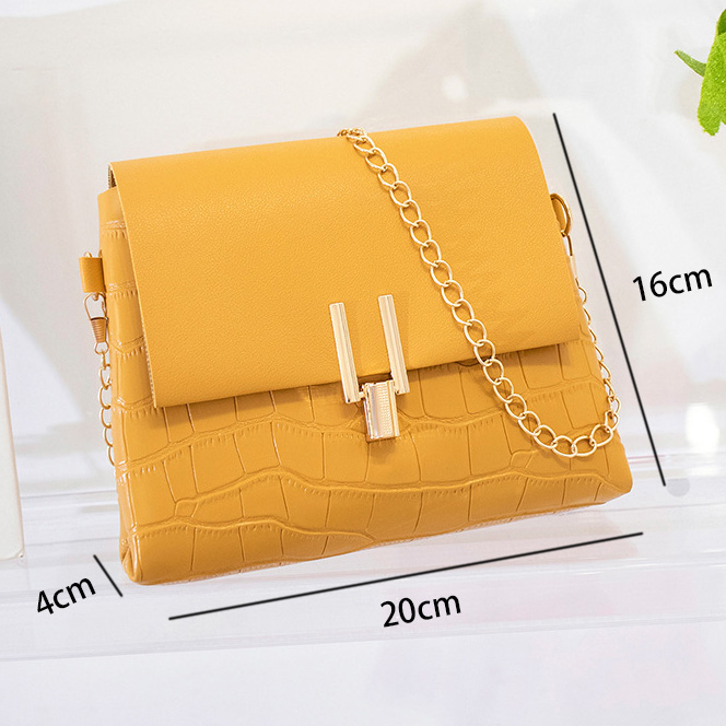 Yellow accessories,Plain Color accessories,Yellow PU Material Chains Pushlock Shoulder Bag