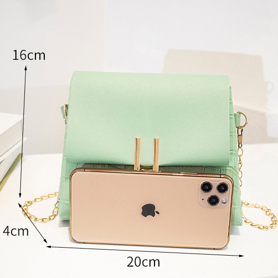 Mint Green accessories,Plain Color accessories,Mint Green PU Material Chains Pushlock Shoulder Bag