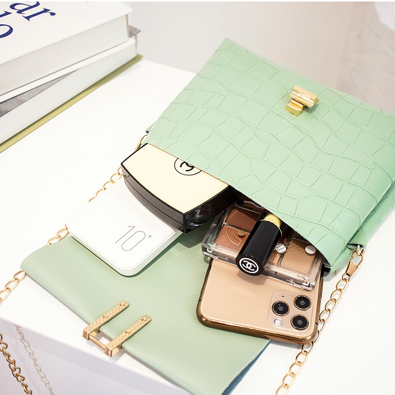 Mint Green accessories,Plain Color accessories,Mint Green PU Material Chains Pushlock Shoulder Bag