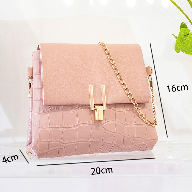 Pink accessories,Plain Color accessories,Pink Chains PU Material Pushlock Shoulder Bag
