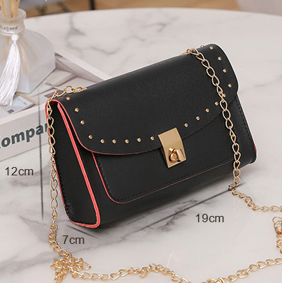 Black accessories,Plain Color accessories,Black Chains Rivet Turnlock Shoulder Bag