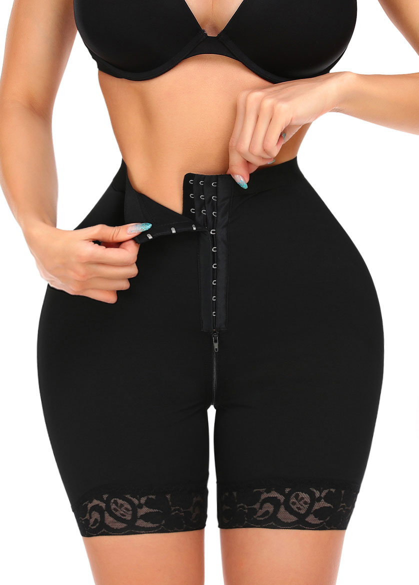 Black intimates,Plain Color intimates,Lace Zipper Black High Waisted Shapewear Panties