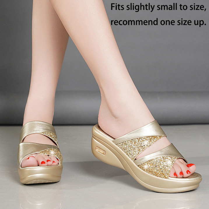 Golden accessories,Plain Color accessories,Golden Mid Heel Open Toe Sliders