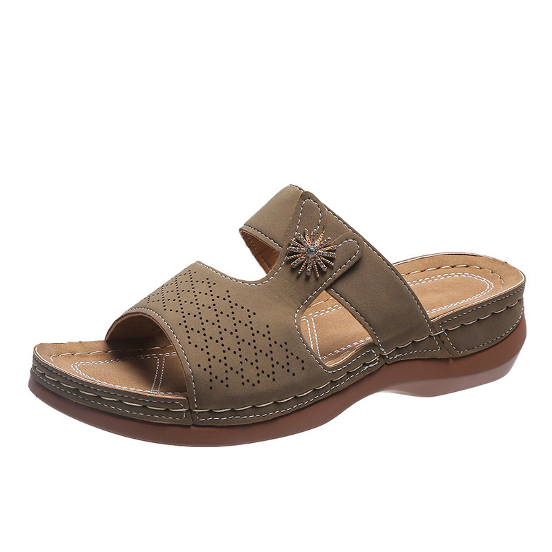 Dark Camel accessories,Plain Color accessories,Dark Camel Low Heel Open Toe Sliders