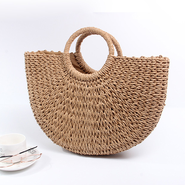 Light Camel Circular Design Drawstring Hand Bag