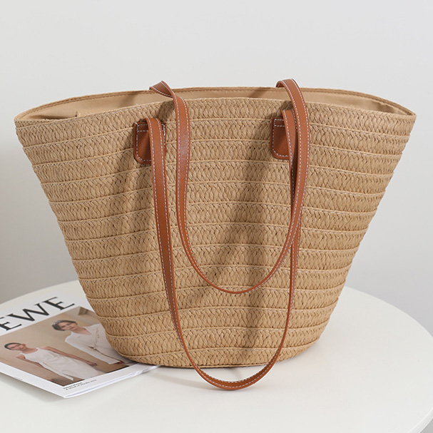 Light Camel accessories,Plain Color accessories,Light Camel Straw Zip Shoulder Bag