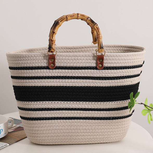 Striped Contrast White Open Hand Bag