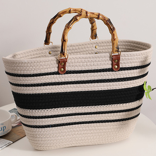 White accessories,Striped accessories,Striped Contrast White Open Hand Bag