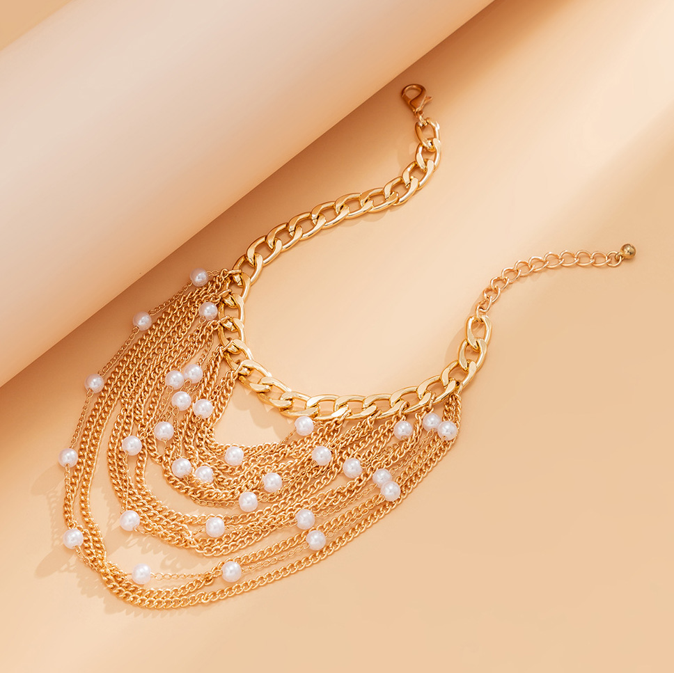 Gold jewelry,Other jewelry,Chain Layered Design Pearl Gold Anklet
