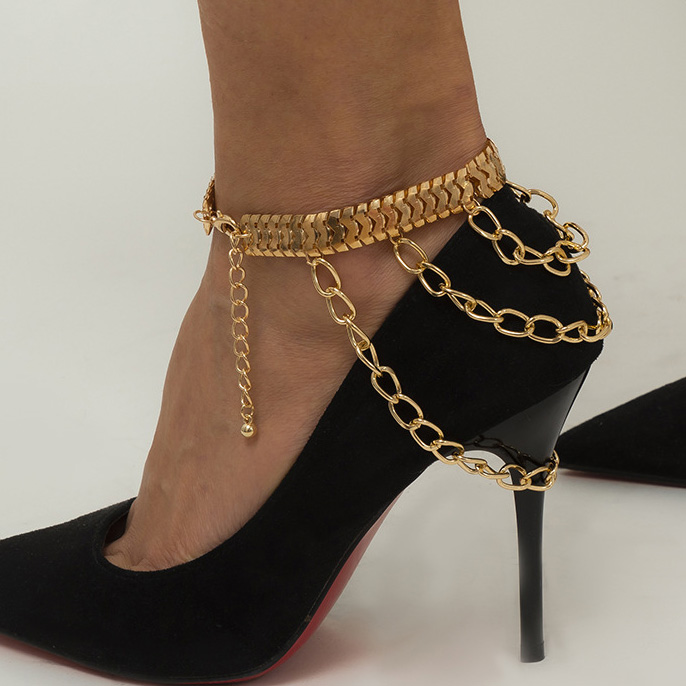 Gold jewelry,Other jewelry,Layered Design Chain Detail Gold Anklet