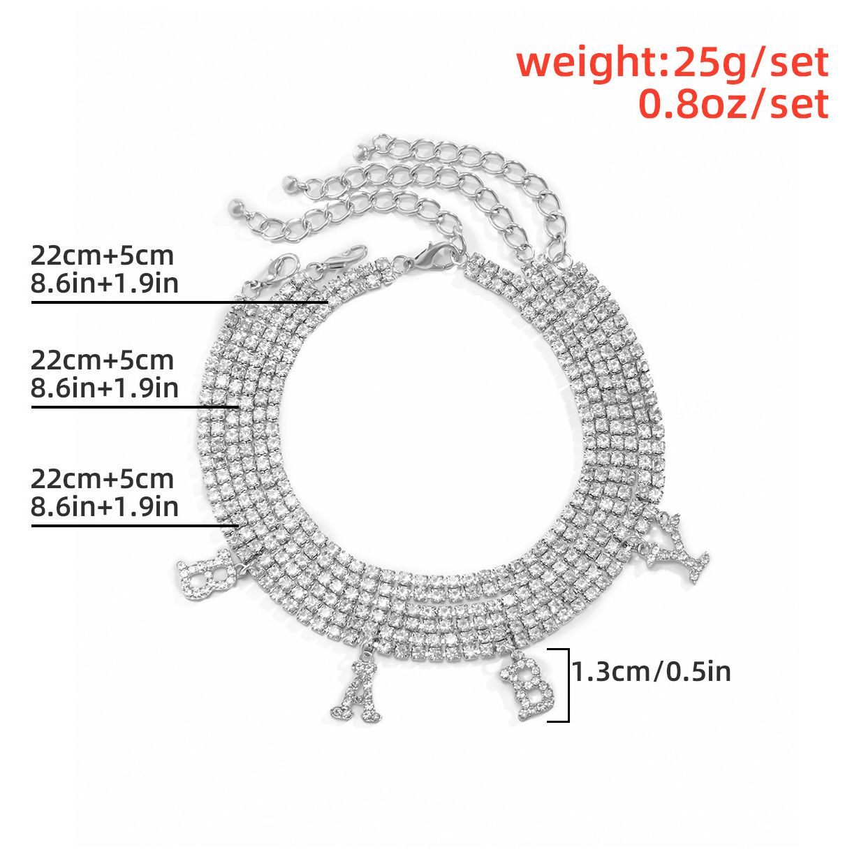 Silvery White jewelry,Other jewelry,Layered Letter Rhinestone Silvery White Anklet
