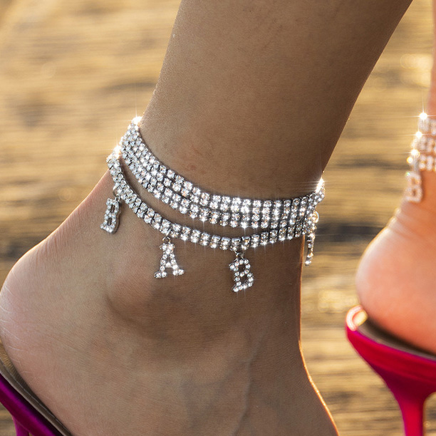 Silvery White jewelry,Other jewelry,Layered Letter Rhinestone Silvery White Anklet