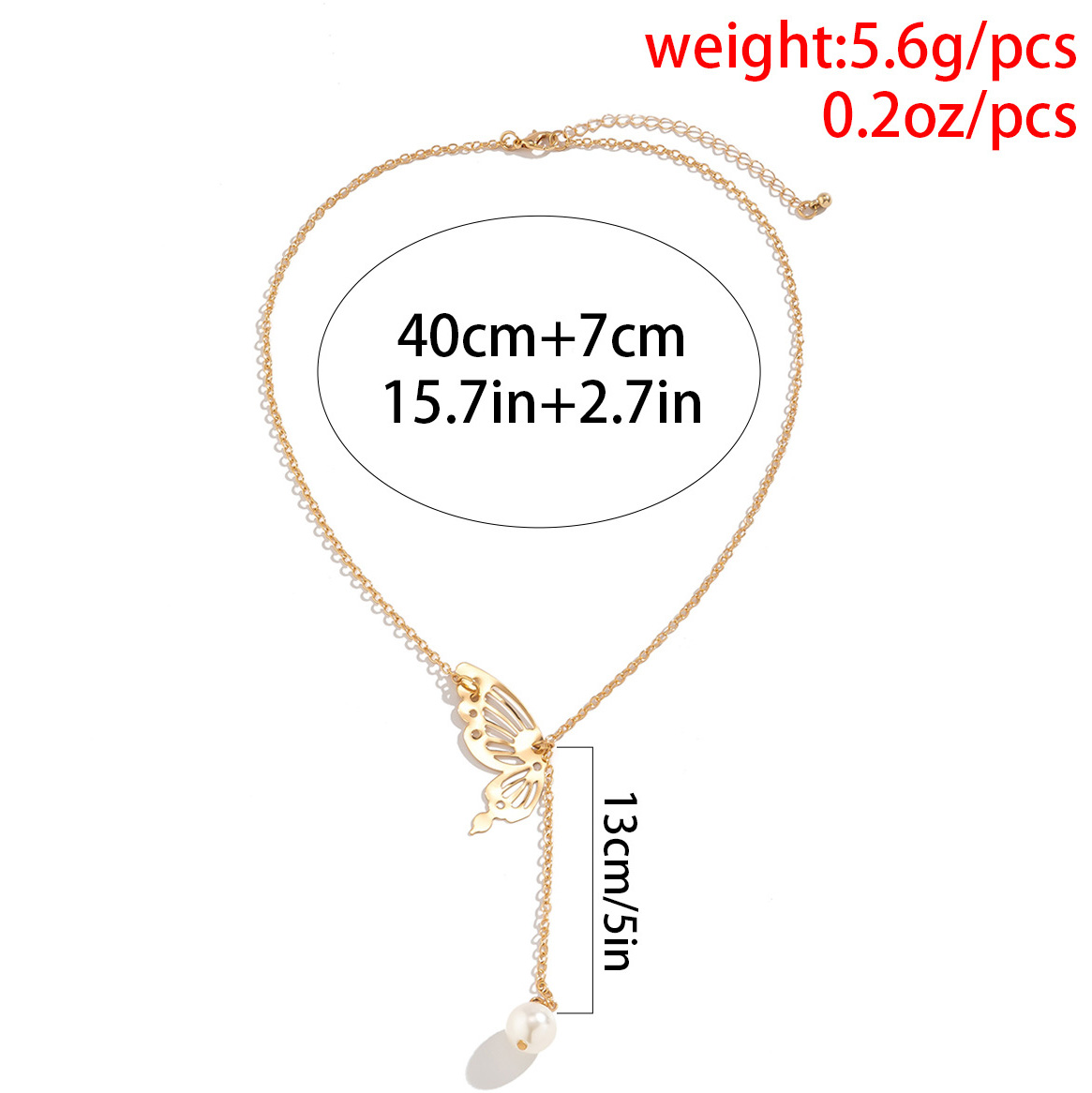 Gold jewelry,Contrast Color jewelry,Pearl Detail Butterfly Design Gold Necklace