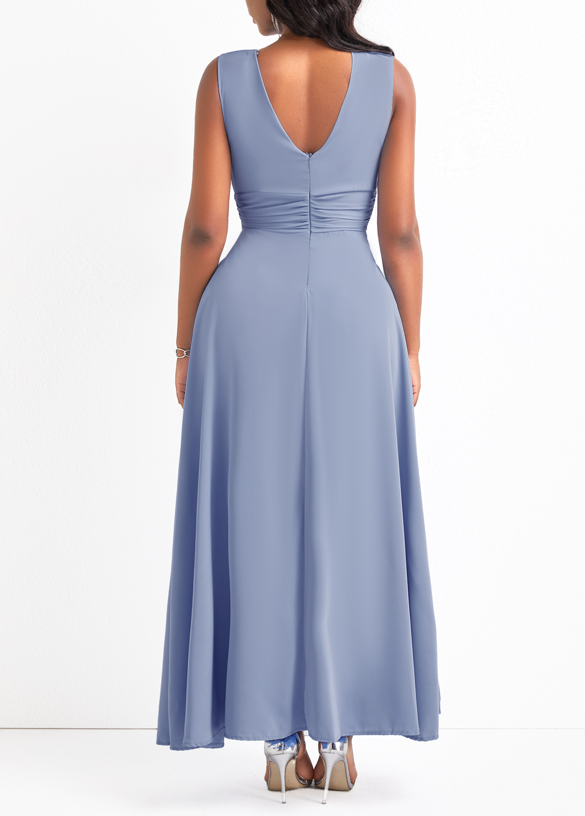 Dusty Blue jumpsuits & rompers,Plain Color jumpsuits & rompers,V Neck Layered Dusty Blue Ankle Length Jumpsuit