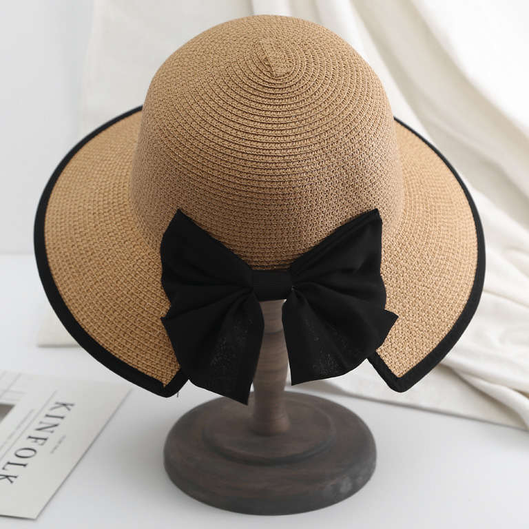 Bowknot Contrast Stitch Light Coffee Visor Hat