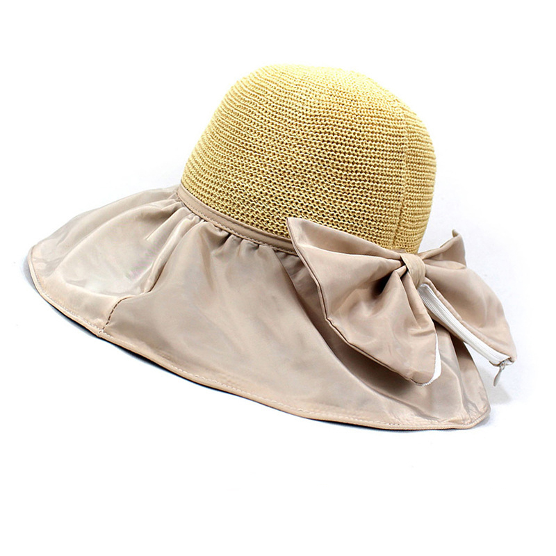 Beige accessories,Contrast Color accessories,Bowknot Design Patchwork Beige Visor Hat