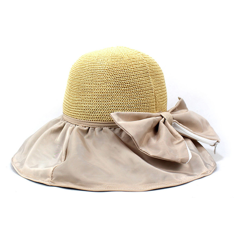 Beige accessories,Contrast Color accessories,Bowknot Design Patchwork Beige Visor Hat