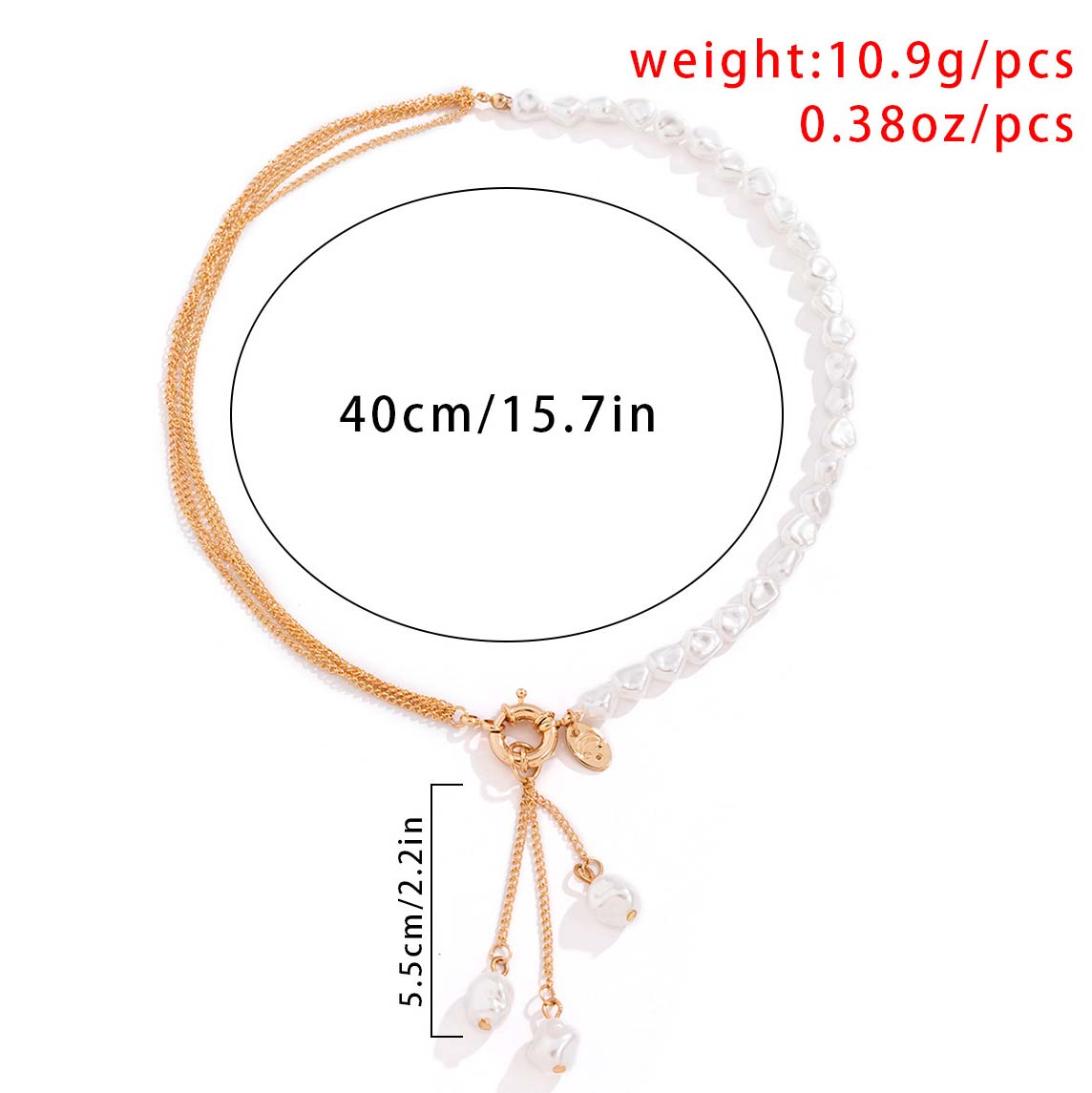 Gold jewelry,White jewelry,Contrast Color jewelry,Asymmetric Pearl Detail Gold Chain Necklace