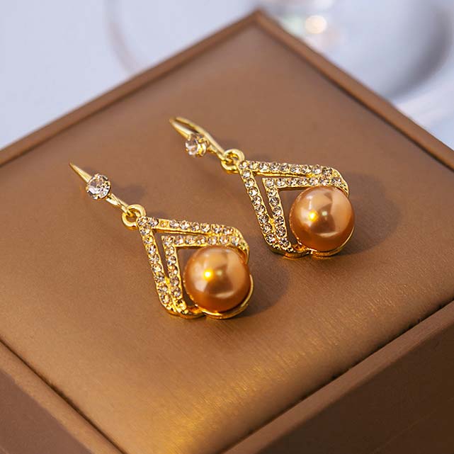 Gold jewelry,Other jewelry,Pearl Rhinestone Design Geometric Gold Earrings