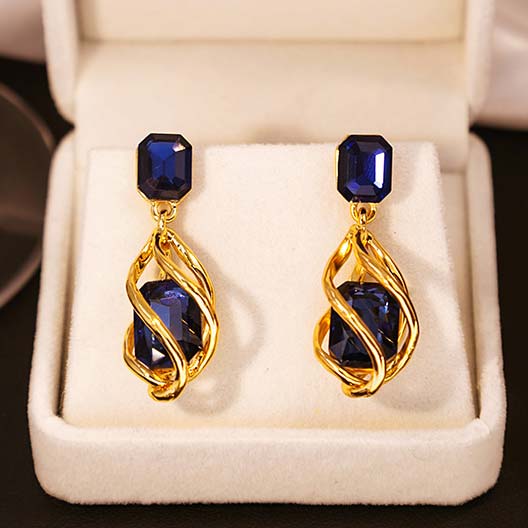 Dark Blue Geometric Pattern Alloy Detail Earrings