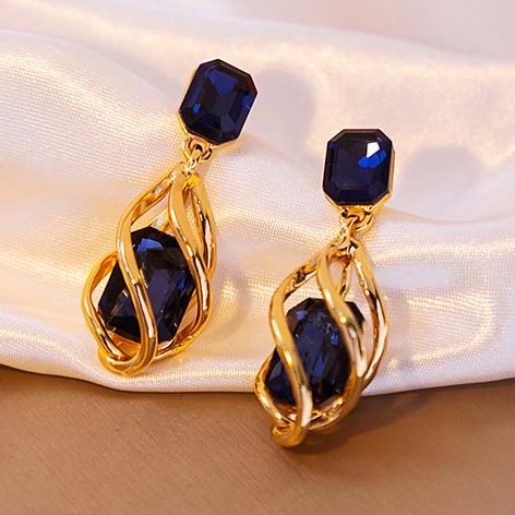 Dark Blue jewelry,Geometric jewelry,Dark Blue Geometric Pattern Alloy Detail Earrings