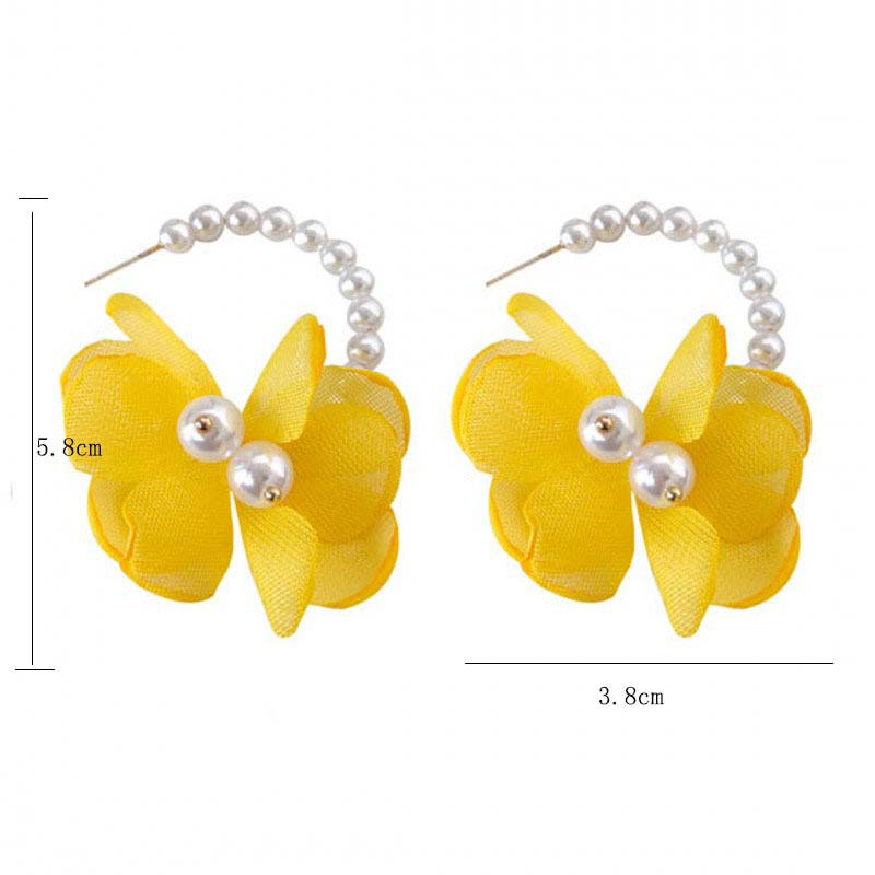 Yellow jewelry,Floral jewelry,Plants jewelry,Pearl Detail Yellow Floral Design Earrings