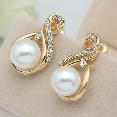 Gold jewelry,Other jewelry,Gold Rhinestone Pearl Earrings and Necklace