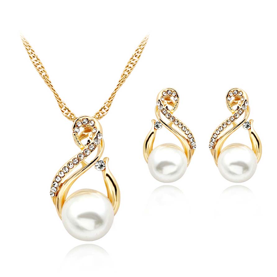 Gold jewelry,Other jewelry,Gold Rhinestone Pearl Earrings and Necklace