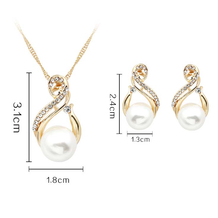 Gold jewelry,Other jewelry,Gold Rhinestone Pearl Earrings and Necklace