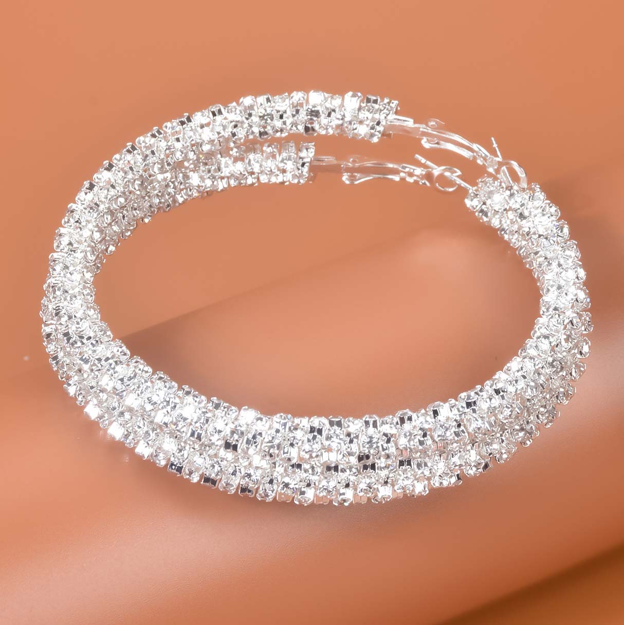 Silvery White jewelry,Plain Color jewelry,Rhinestone Detail Round Silvery White Earrings