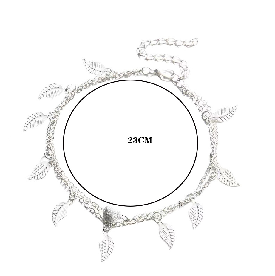 Silver jewelry,Plants jewelry,Geometric jewelry,Leaf Alloy Detail Geometric Pattern Silver Anklet