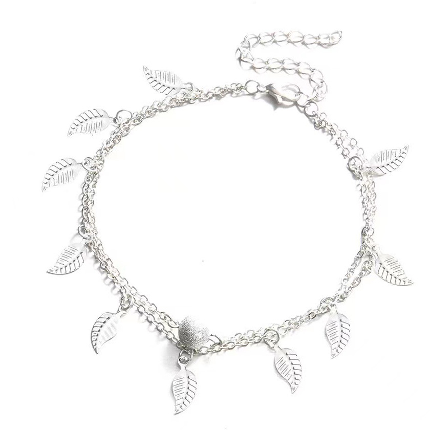 Silver jewelry,Plants jewelry,Geometric jewelry,Leaf Alloy Detail Geometric Pattern Silver Anklet