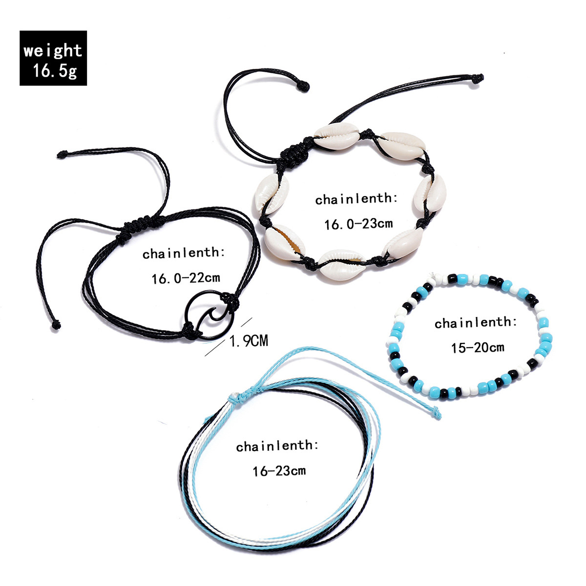 Blue jewelry,Black jewelry,Geometric jewelry,Oval Geometric Pattern Blue Anklet Set