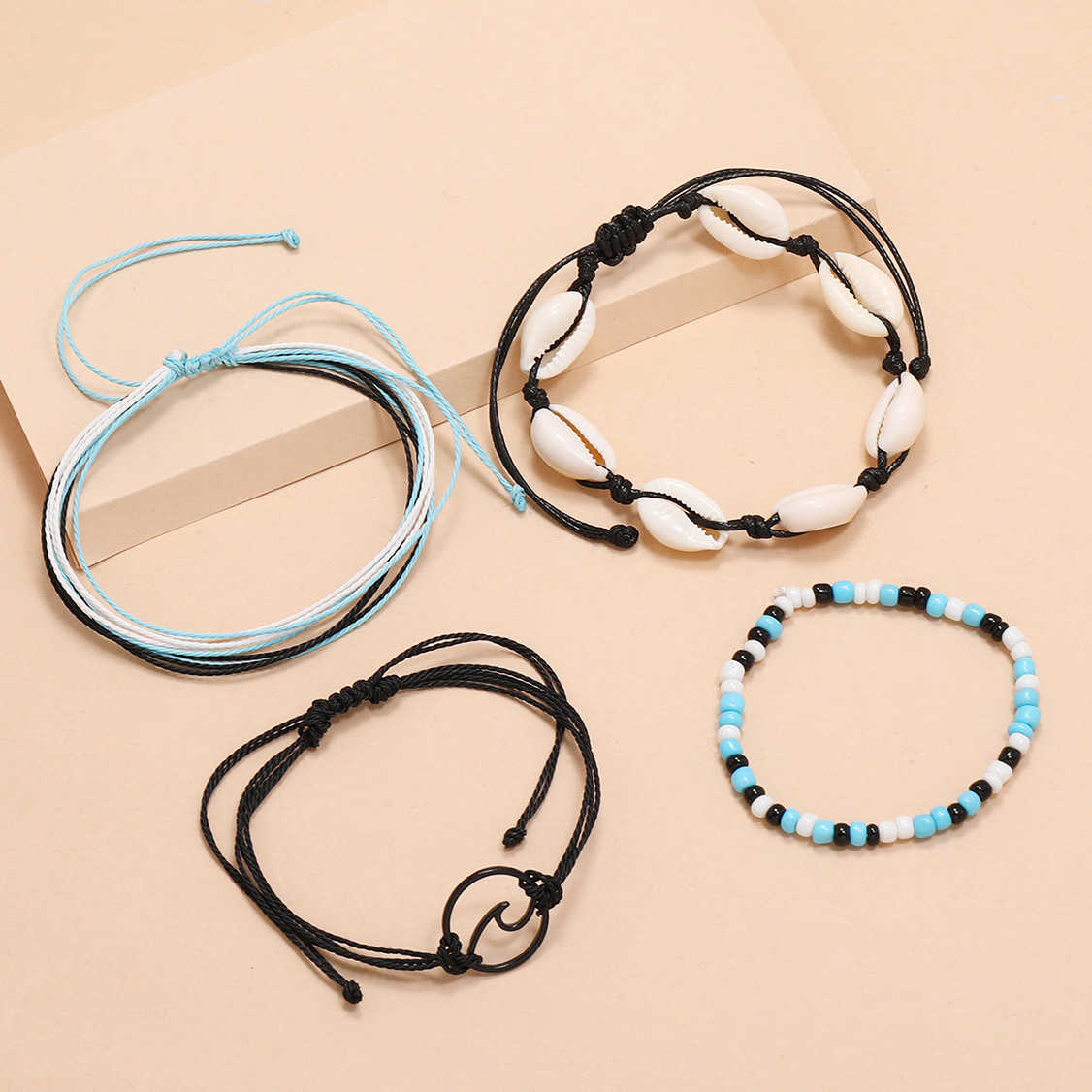 Blue jewelry,Black jewelry,Geometric jewelry,Oval Geometric Pattern Blue Anklet Set
