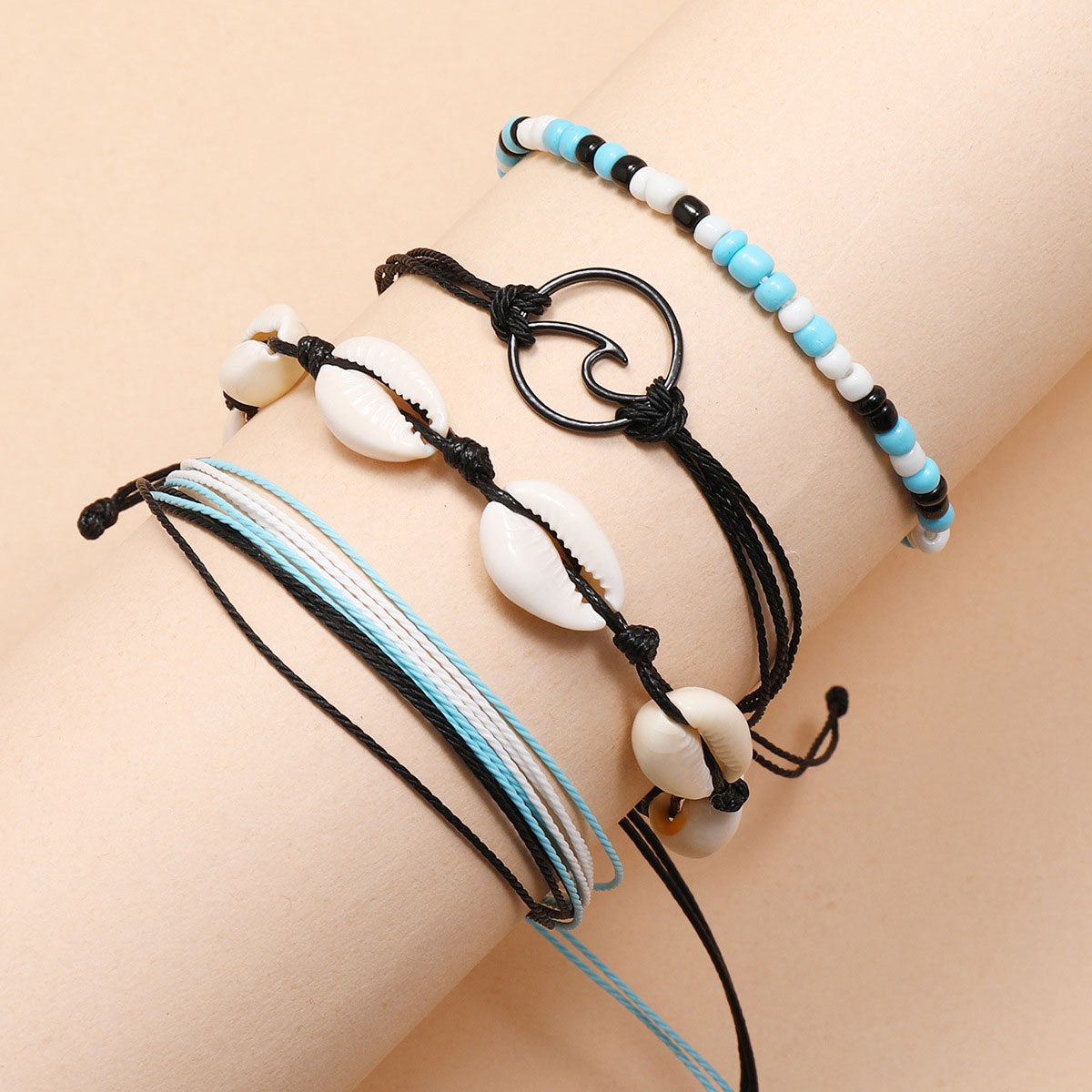 Blue jewelry,Black jewelry,Geometric jewelry,Oval Geometric Pattern Blue Anklet Set