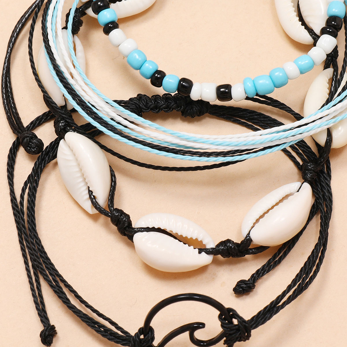 Blue jewelry,Black jewelry,Geometric jewelry,Oval Geometric Pattern Blue Anklet Set